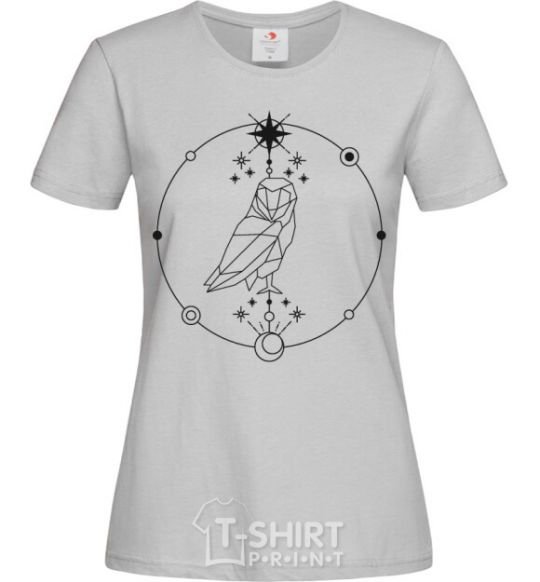 Women's T-shirt Owl geometry grey фото