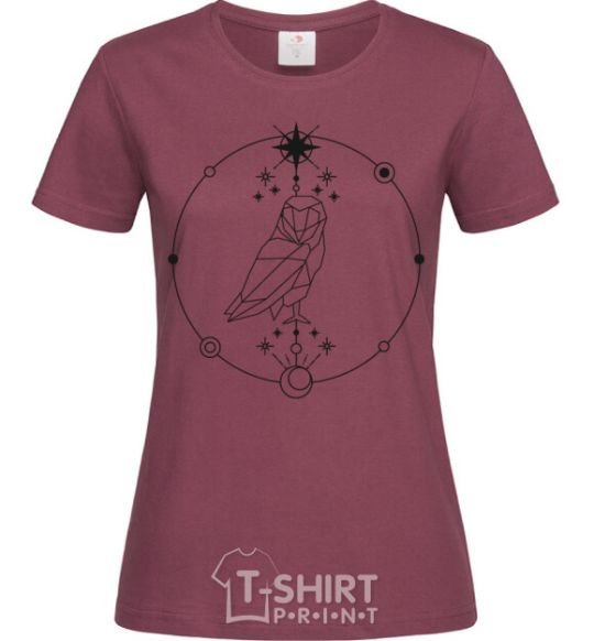 Women's T-shirt Owl geometry burgundy фото