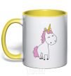 Mug with a colored handle A cute full-sized unicorn yellow фото