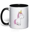 Mug with a colored handle A cute full-sized unicorn black фото