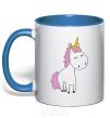 Mug with a colored handle A cute full-sized unicorn royal-blue фото