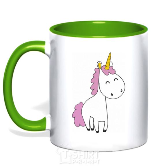 Mug with a colored handle A cute full-sized unicorn kelly-green фото