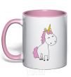 Mug with a colored handle A cute full-sized unicorn light-pink фото