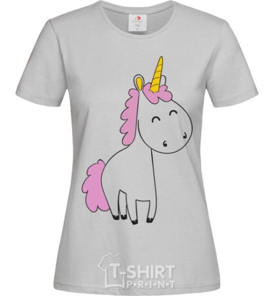 Women's T-shirt A cute full-sized unicorn grey фото