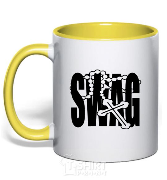 Mug with a colored handle Swag style yellow фото