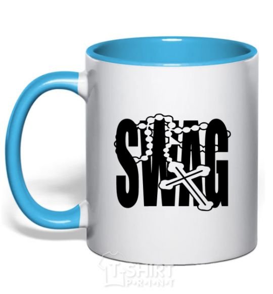 Mug with a colored handle Swag style sky-blue фото