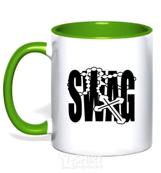 Mug with a colored handle Swag style kelly-green фото