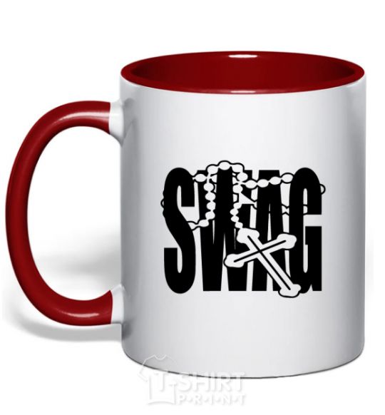 Mug with a colored handle Swag style red фото