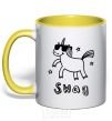 Mug with a colored handle Swag unicorn yellow фото