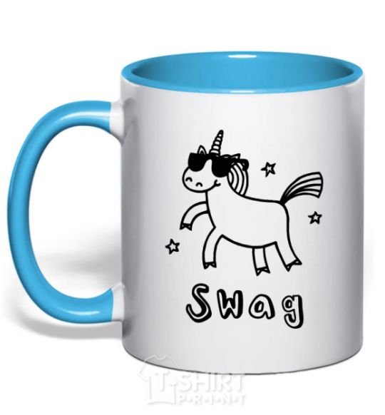 Mug with a colored handle Swag unicorn sky-blue фото