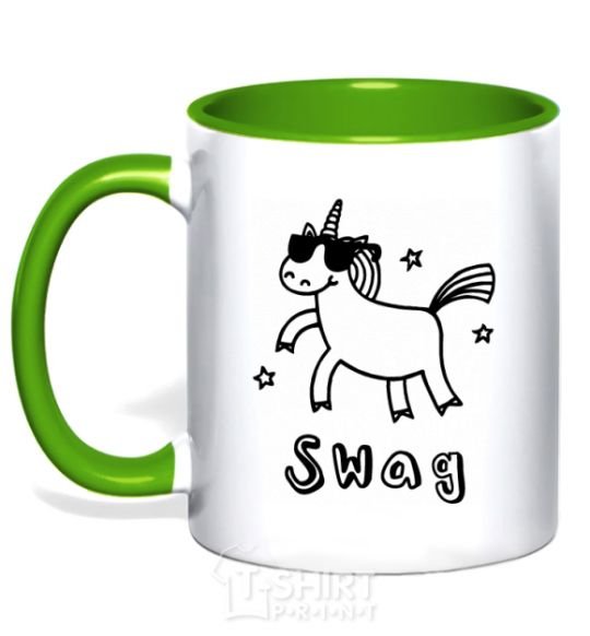 Mug with a colored handle Swag unicorn kelly-green фото