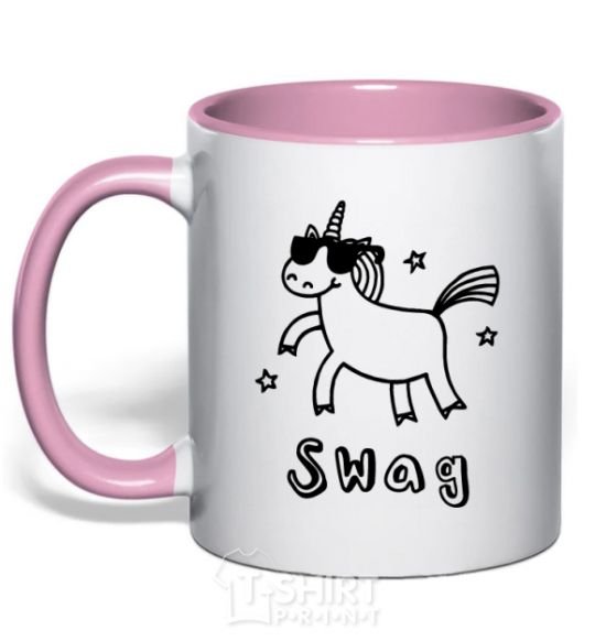 Mug with a colored handle Swag unicorn light-pink фото