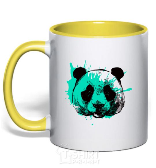 Mug with a colored handle Panda splash turquoise yellow фото