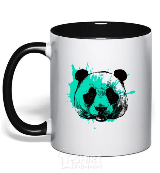 Mug with a colored handle Panda splash turquoise black фото