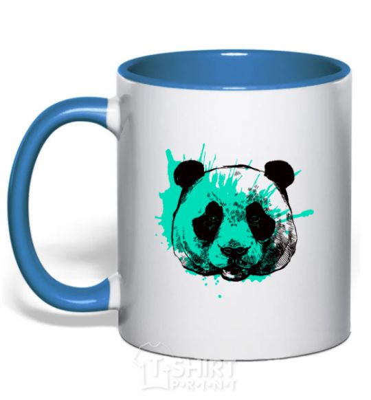 Чашка с цветной ручкой Панда брызги бирюза Ярко-синий фото