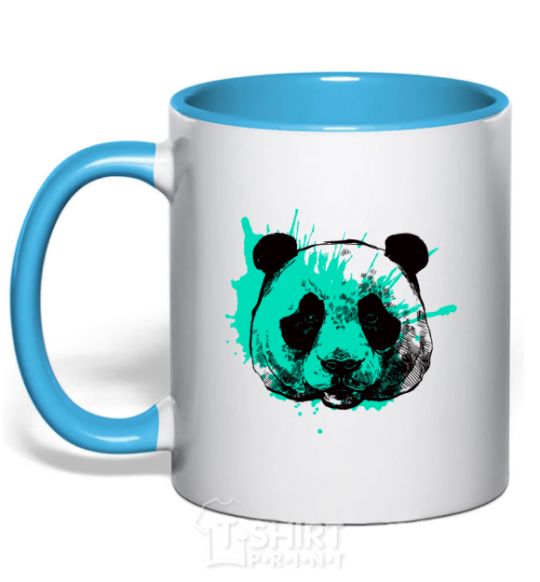 Mug with a colored handle Panda splash turquoise sky-blue фото