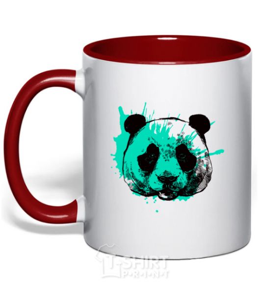 Mug with a colored handle Panda splash turquoise red фото