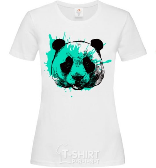 Women's T-shirt Panda splash turquoise White фото