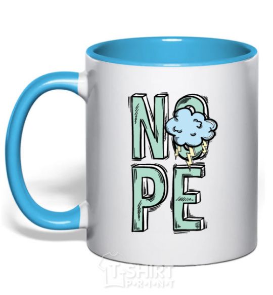 Mug with a colored handle Nope cloud sky-blue фото