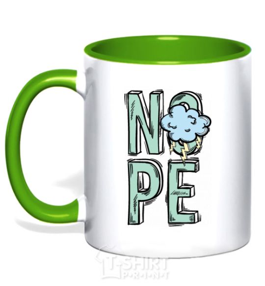 Mug with a colored handle Nope cloud kelly-green фото