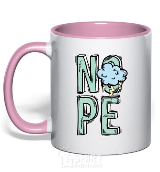 Mug with a colored handle Nope cloud light-pink фото