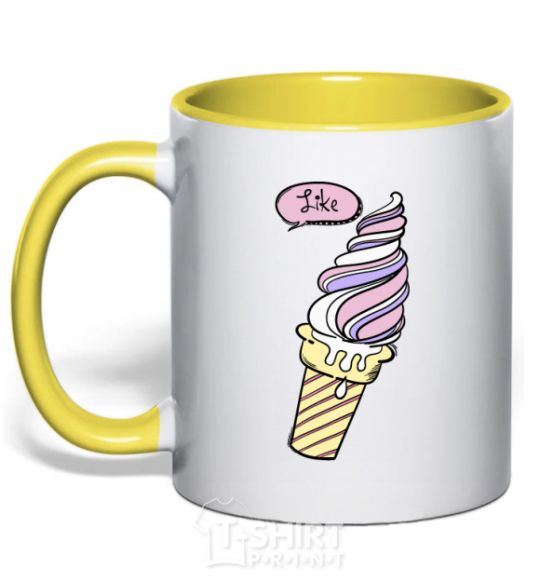 Mug with a colored handle Like icecream yellow фото