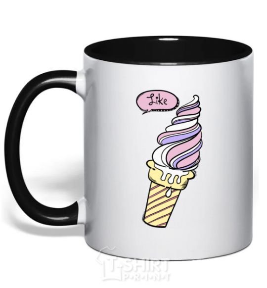 Mug with a colored handle Like icecream black фото