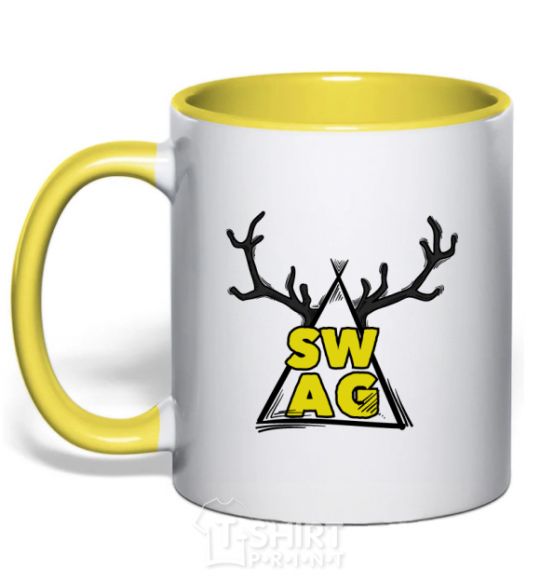 Mug with a colored handle Swag horns yellow фото