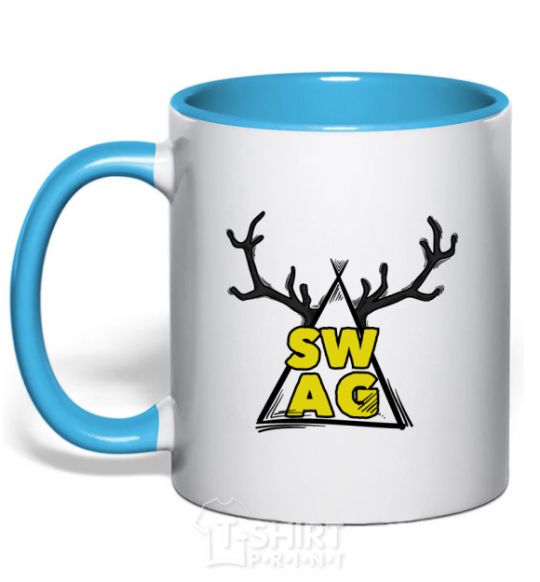 Mug with a colored handle Swag horns sky-blue фото