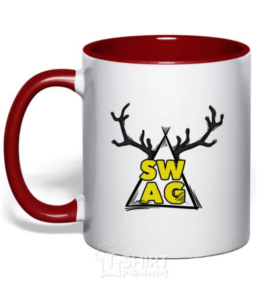 Mug with a colored handle Swag horns red фото