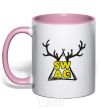 Mug with a colored handle Swag horns light-pink фото