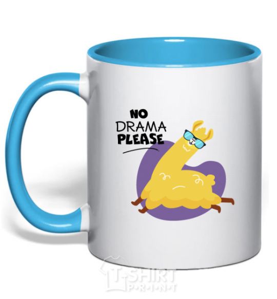 Mug with a colored handle No drama please sky-blue фото