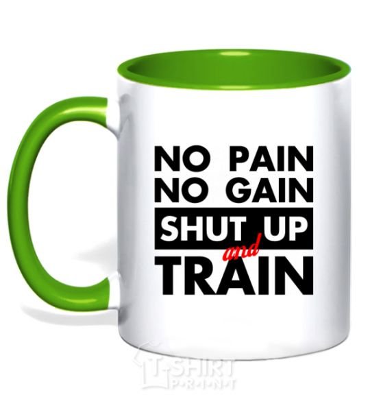 Mug with a colored handle No pain no gain shut up and train kelly-green фото