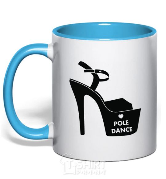 Mug with a colored handle Pole dance shoes sky-blue фото