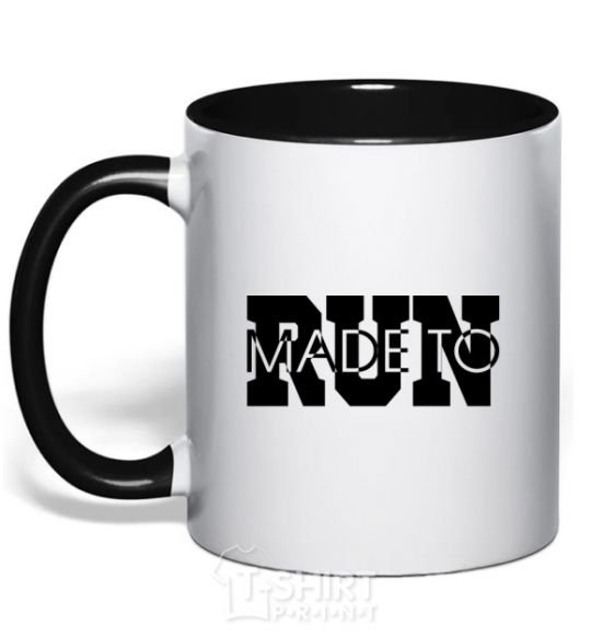 Mug with a colored handle Made to run text black фото