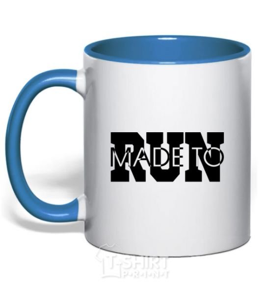 Mug with a colored handle Made to run text royal-blue фото