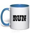 Mug with a colored handle Made to run text royal-blue фото