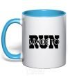 Mug with a colored handle Made to run text sky-blue фото