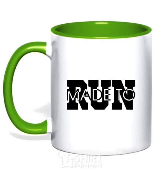 Mug with a colored handle Made to run text kelly-green фото