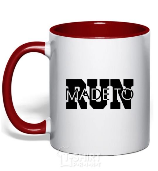 Mug with a colored handle Made to run text red фото