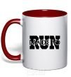 Mug with a colored handle Made to run text red фото