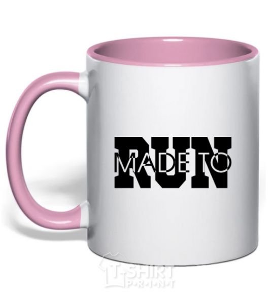 Mug with a colored handle Made to run text light-pink фото