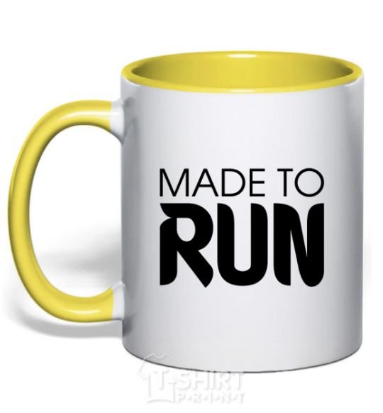 Mug with a colored handle Made to run yellow фото