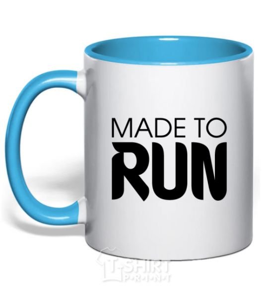 Mug with a colored handle Made to run sky-blue фото