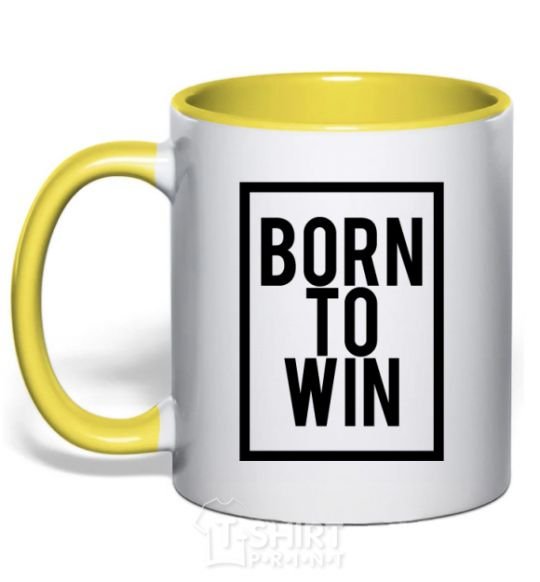 Mug with a colored handle Born to win yellow фото