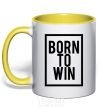 Mug with a colored handle Born to win yellow фото