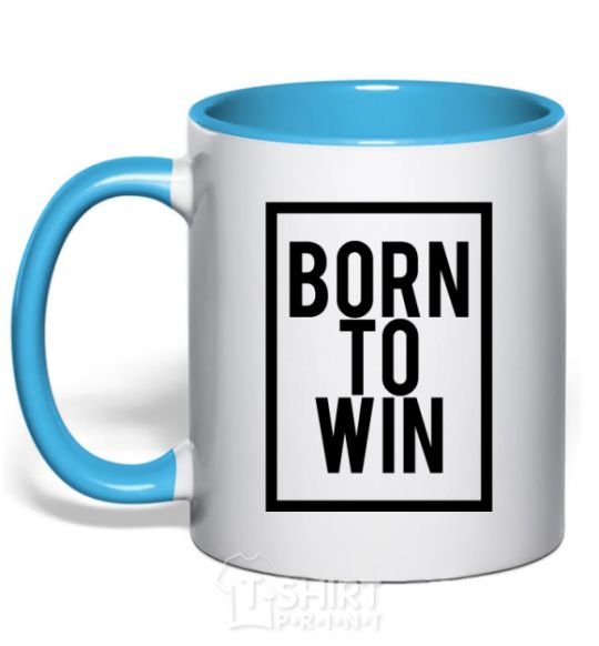 Mug with a colored handle Born to win sky-blue фото