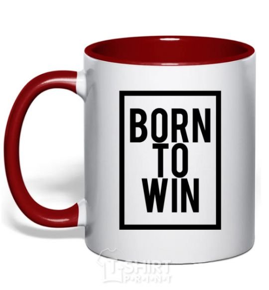 Mug with a colored handle Born to win red фото