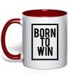 Mug with a colored handle Born to win red фото