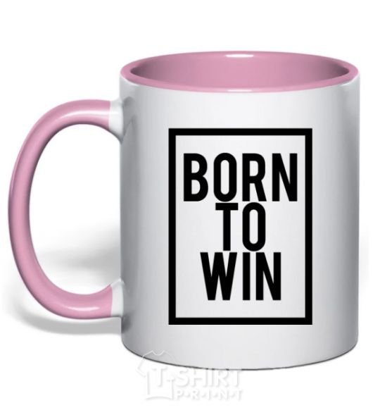 Mug with a colored handle Born to win light-pink фото